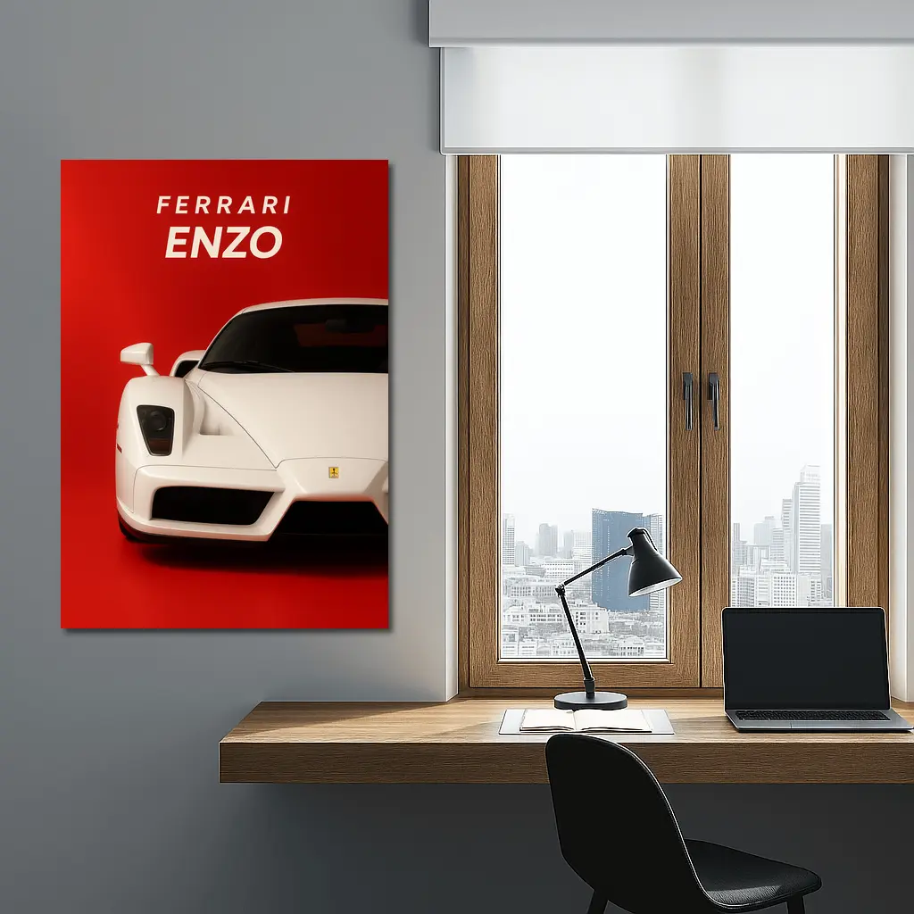 Ferrari Enzo White Car Red Background – Wall Art