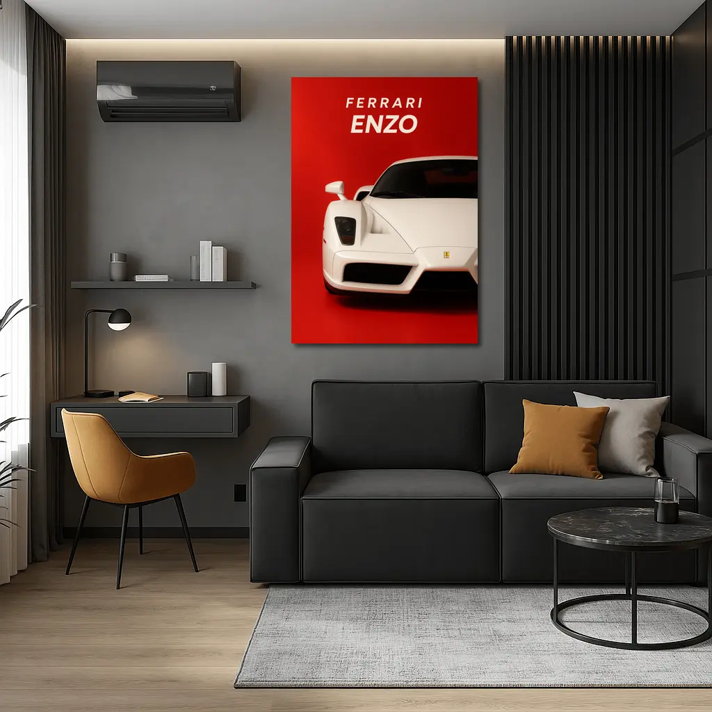 Ferrari Enzo White Car Red Background – Wall Art