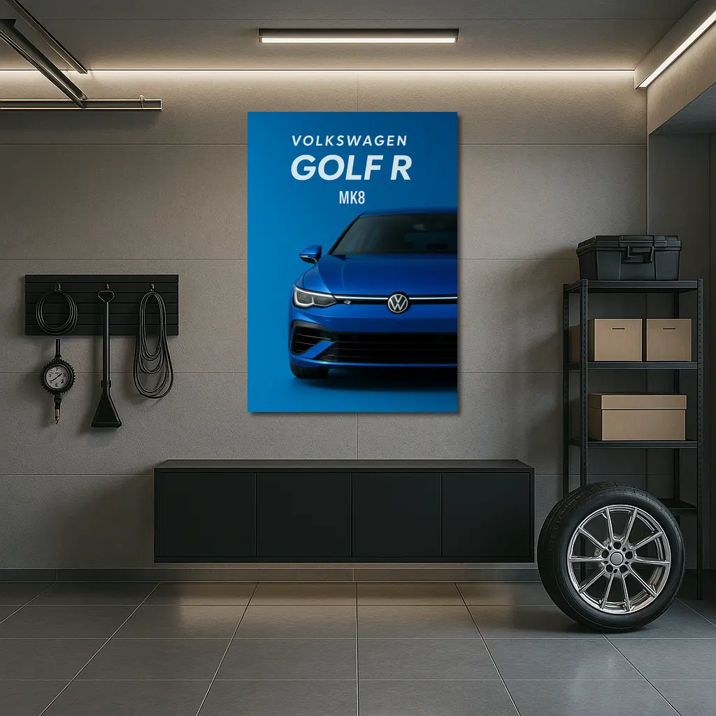 Volkswagen Golf R MK8 Blue Front View – Wall Art