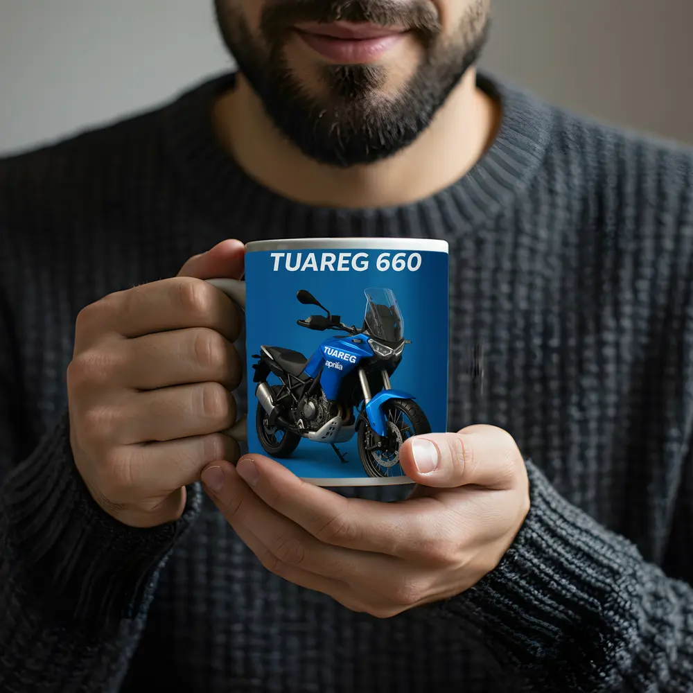 Aprilia Tuareg Adventure Motorcycle Blue Background – Mugs