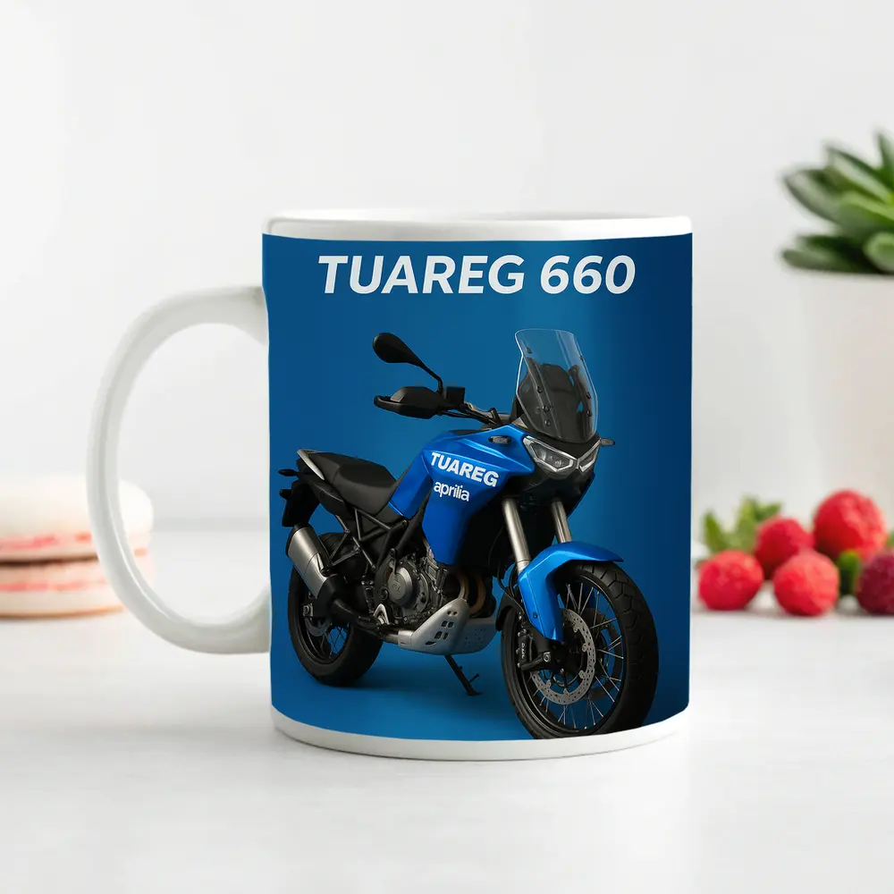 Aprilia Tuareg Adventure Motorcycle Blue Background – Mugs