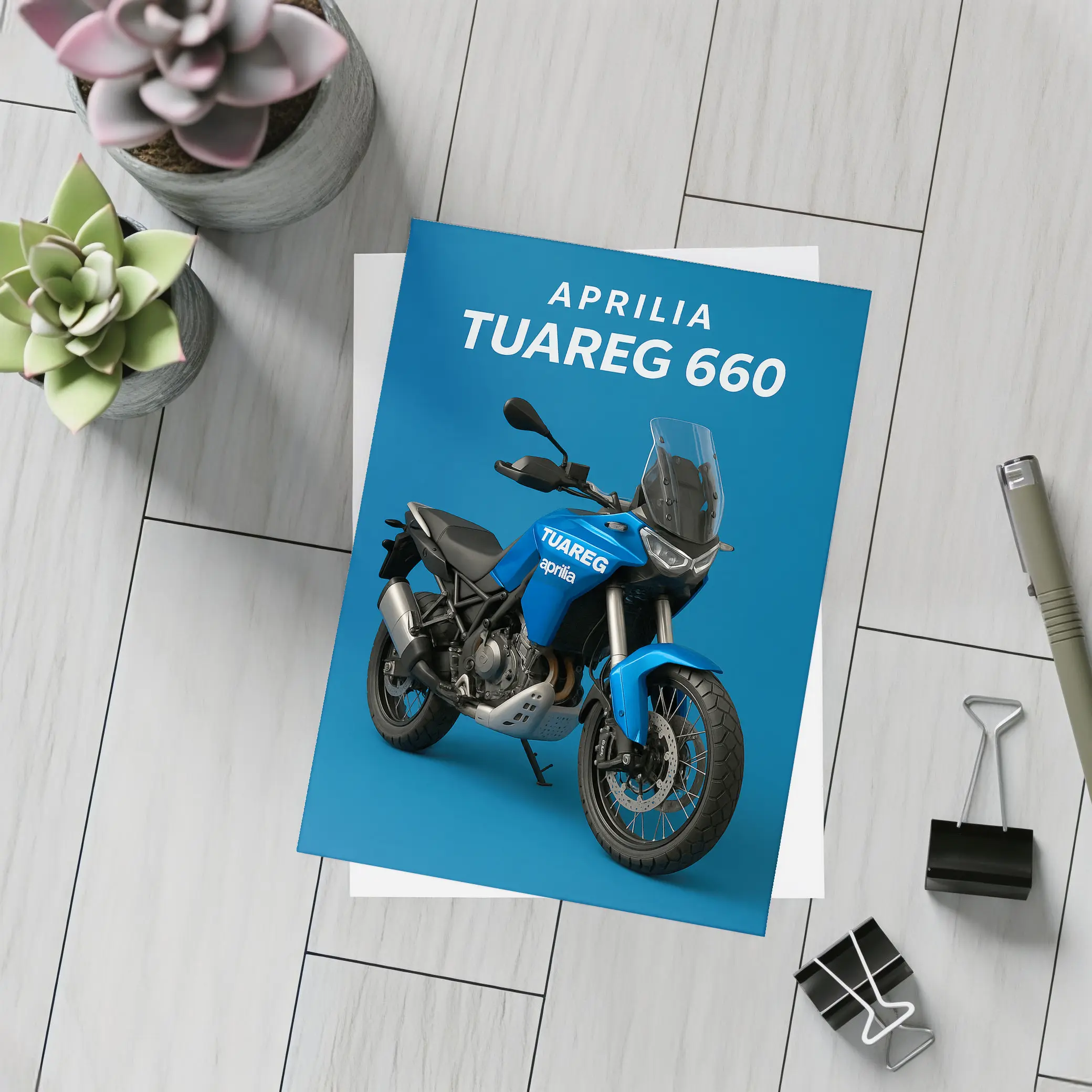 Aprilia Tuareg Adventure Motorcycle Blue Background – Postcards