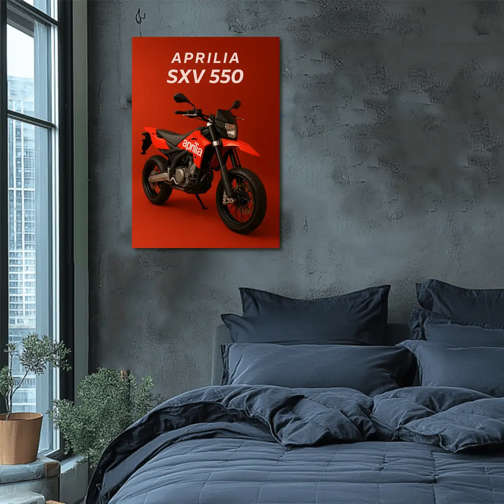 Aprilia SXV 550 Supermoto Red Background – Wall Art