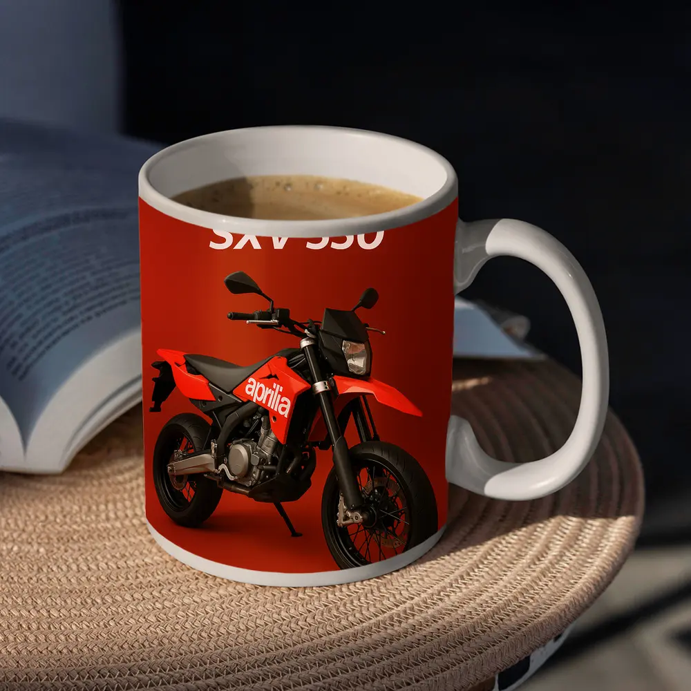Aprilia SXV 550 Supermoto Red Background – Mugs