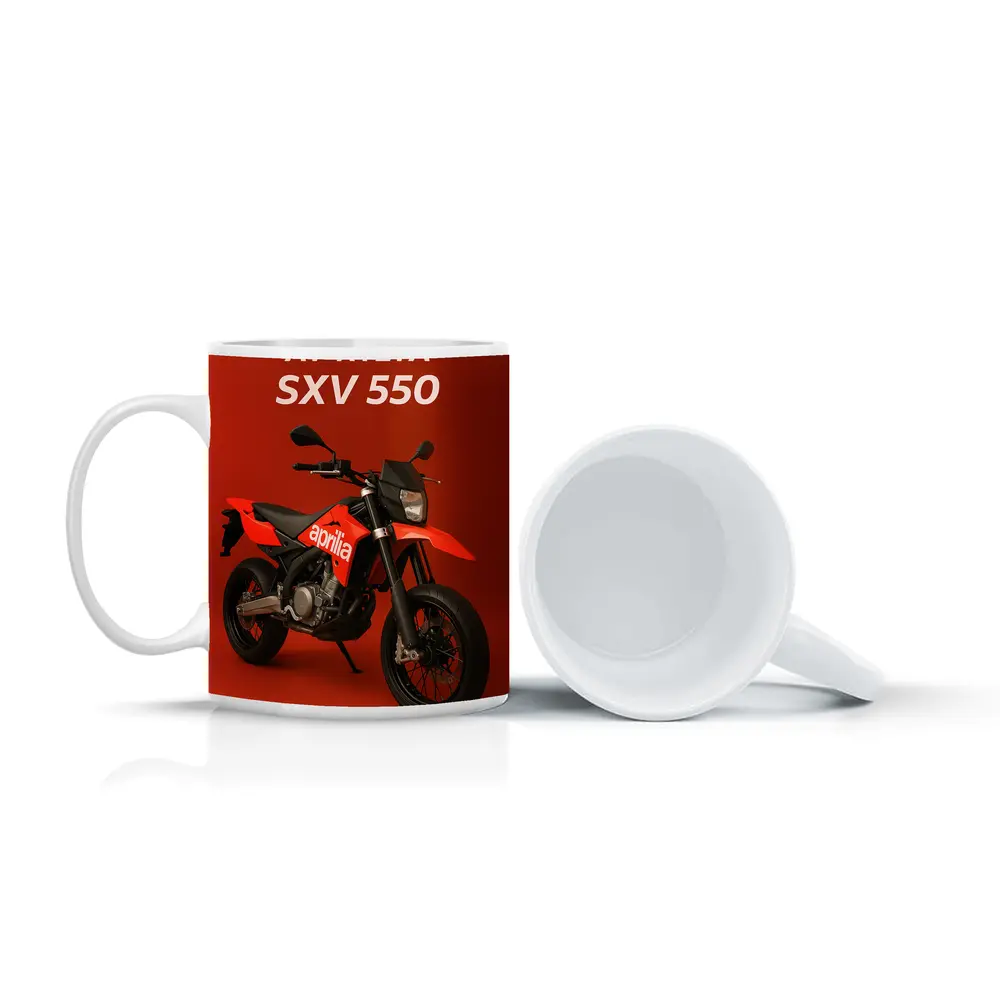 Aprilia SXV 550 Supermoto Red Background – Mugs