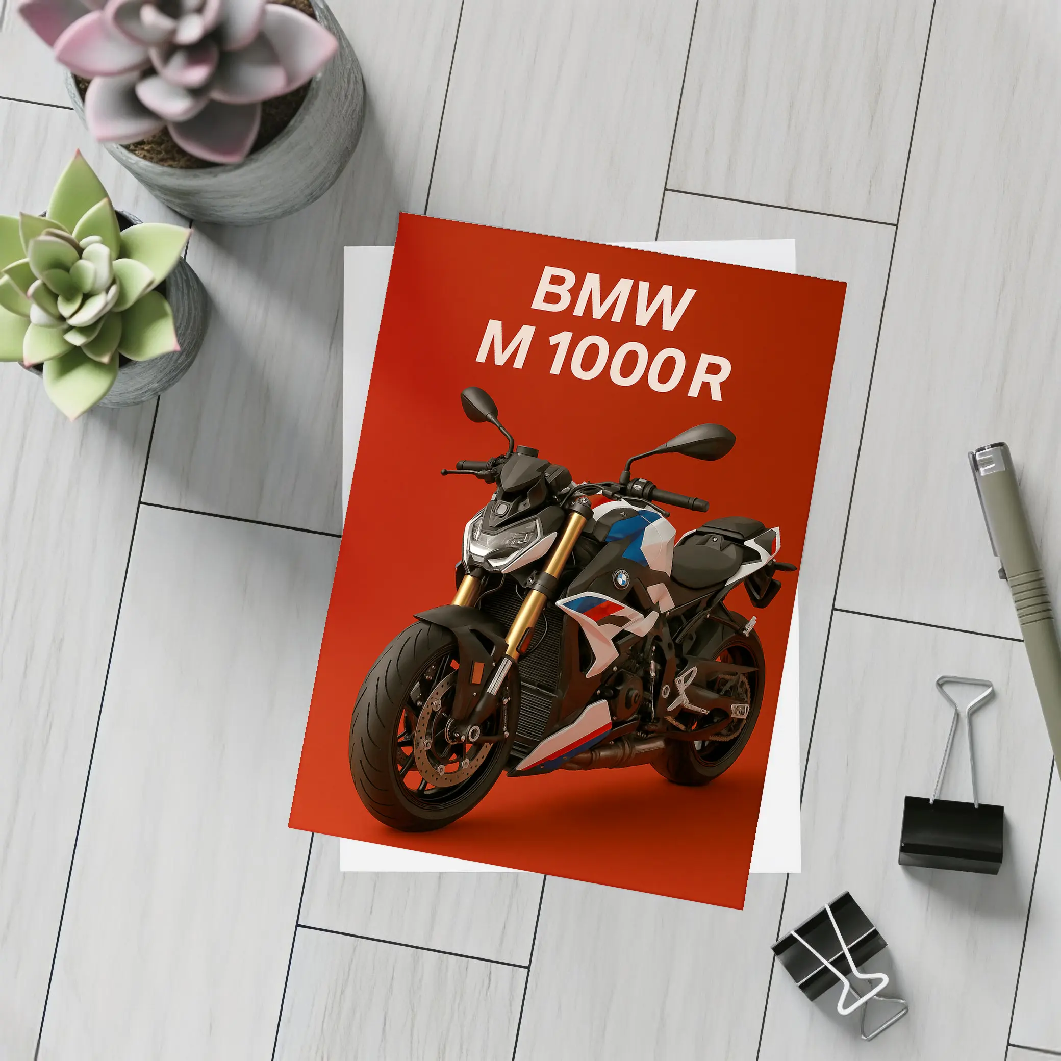 BMW M1000R Naked Bike Red Background – Postcards