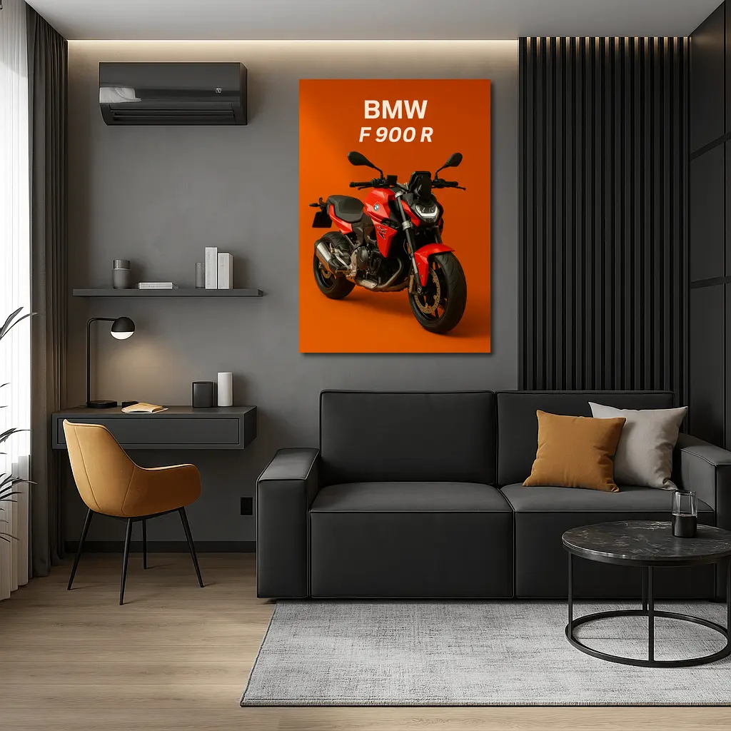 BMW F900R Red Motorcycle Orange Background – Wall Art