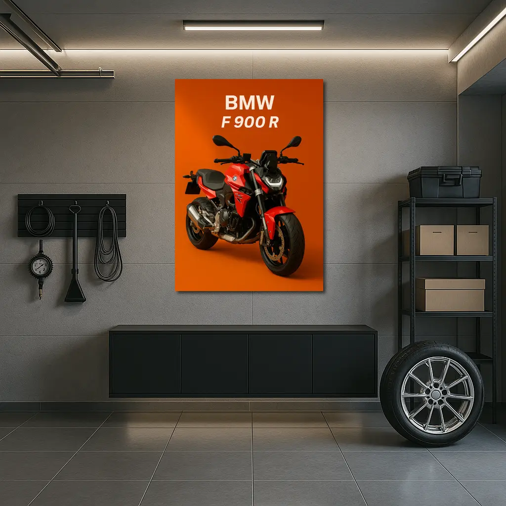 BMW F900R Red Motorcycle Orange Background – Wall Art