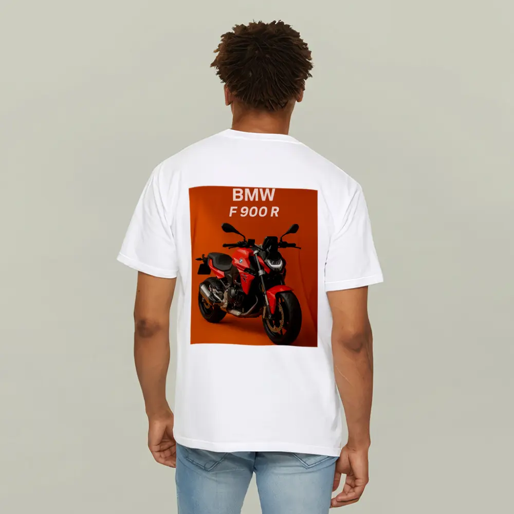BMW F900R Red Motorcycle Orange Background – T-Shirts
