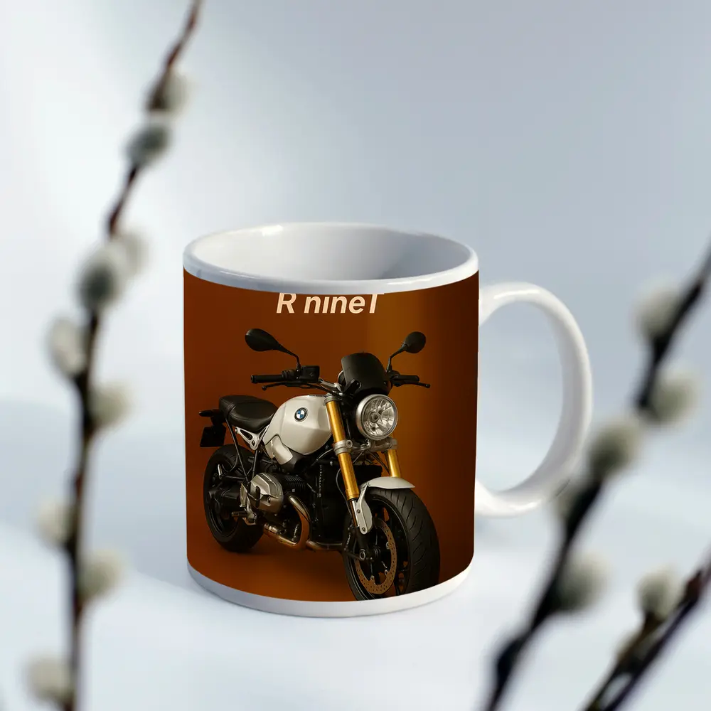 BMW R nineT Motorcycle Brown Background – Mugs