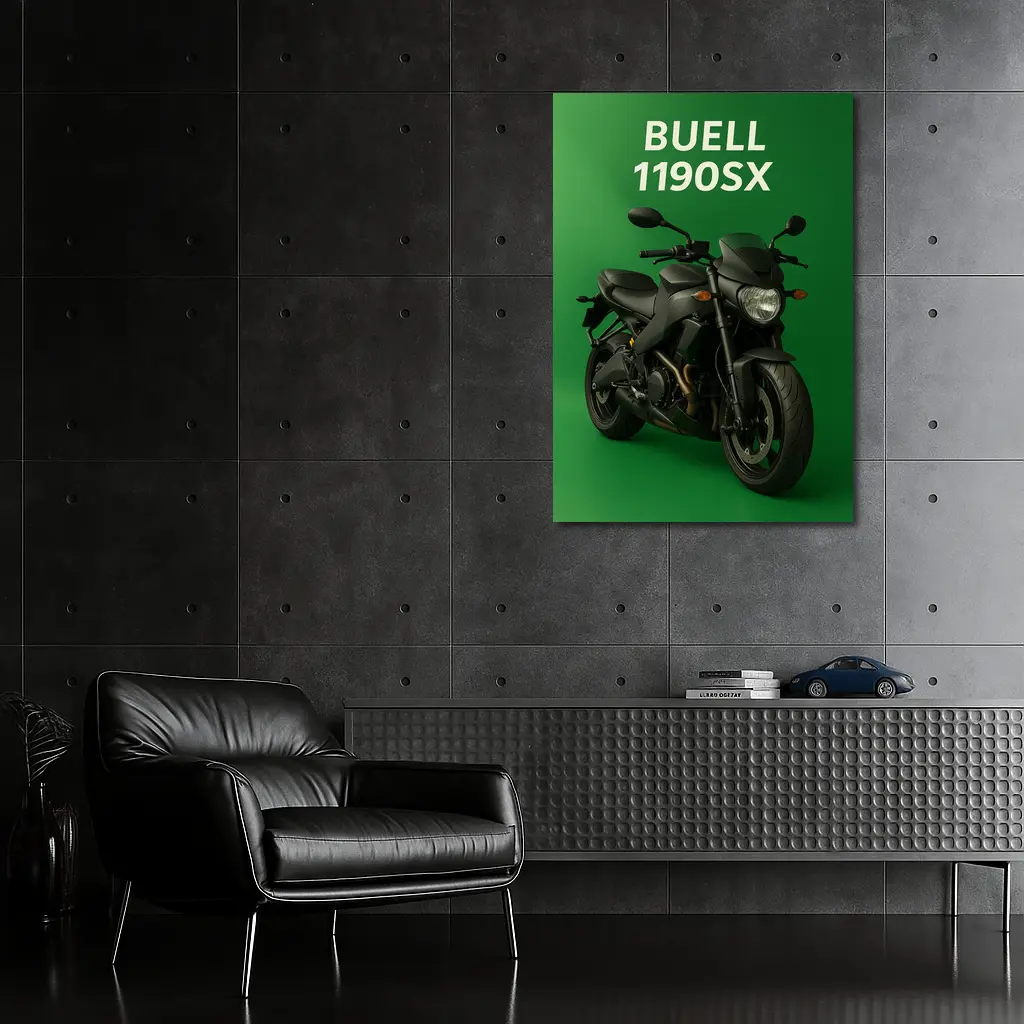 Buell 1190SX Streetfighter Motorcycle Green Background – Wall Art