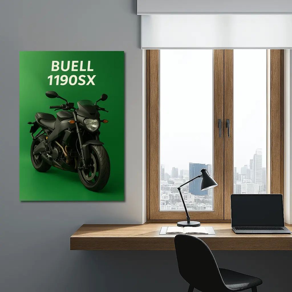Buell 1190SX Streetfighter Motorcycle Green Background – Wall Art