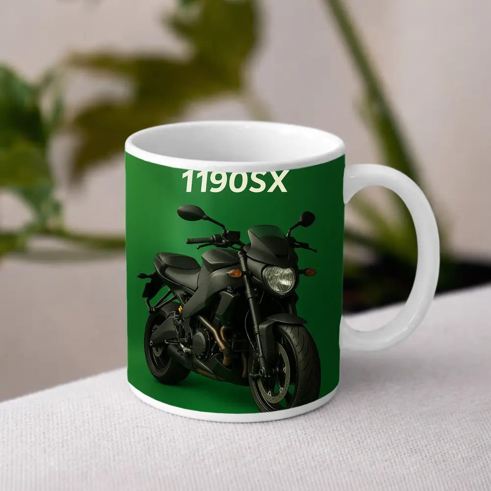 Buell 1190SX Streetfighter Motorcycle Green Background – Mugs
