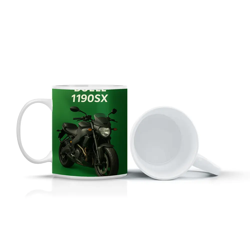 Buell 1190SX Streetfighter Motorcycle Green Background – Mugs