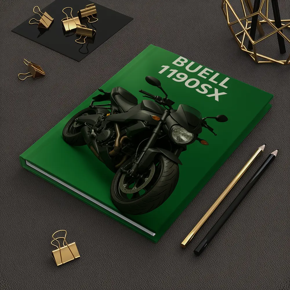 Buell 1190SX Streetfighter Motorcycle Green Background – Notebooks