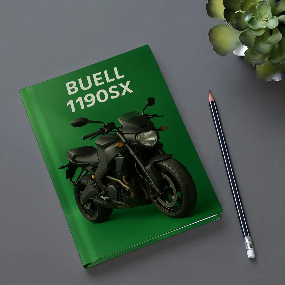Buell 1190SX Streetfighter Motorcycle Green Background – Notebooks