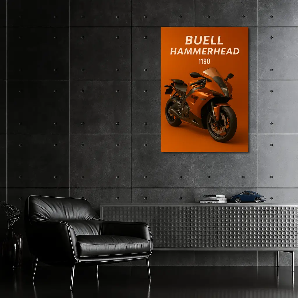 Buell Hammerhead Motorcycle Orange Bold Background – Wall Art