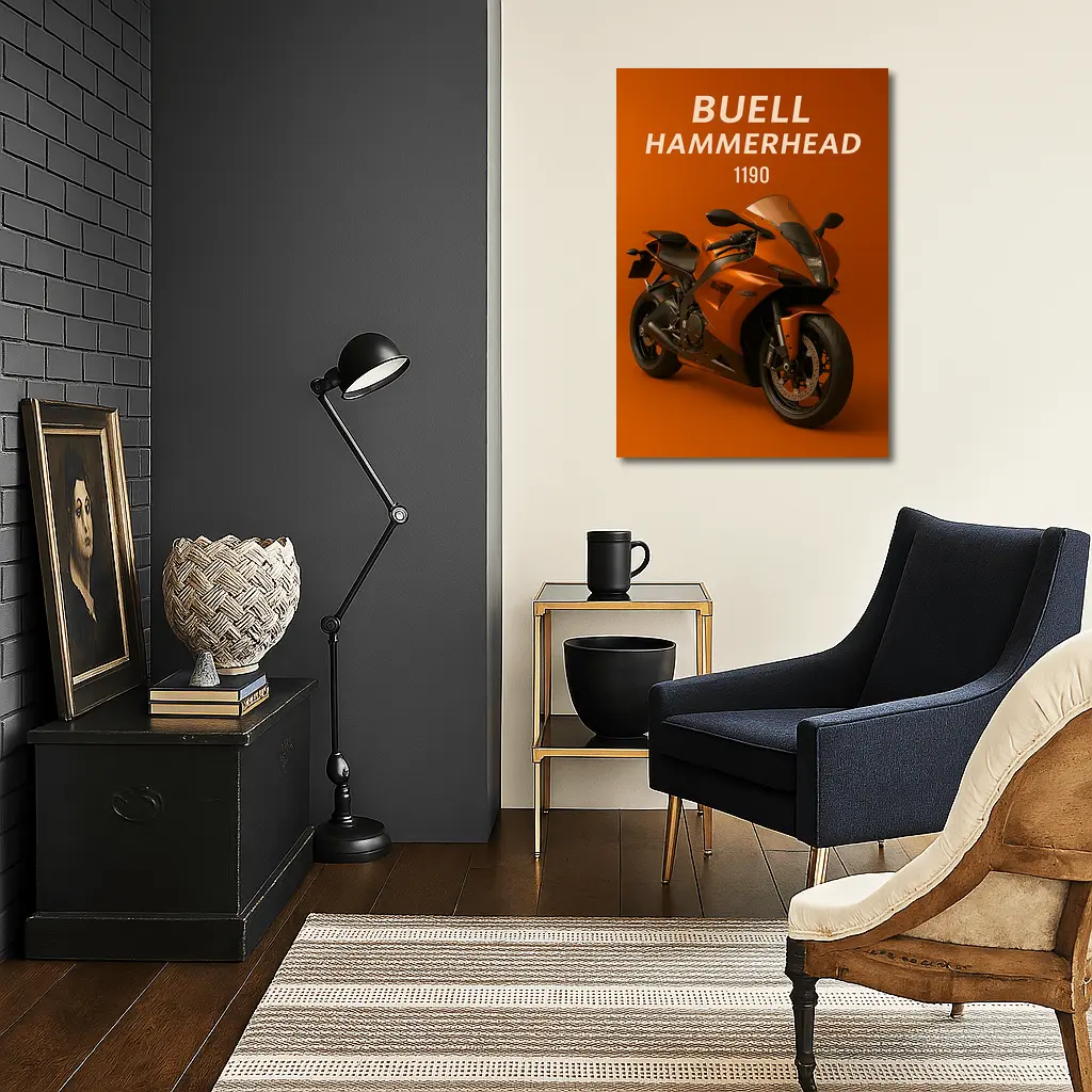 Buell Hammerhead Motorcycle Orange Bold Background – Wall Art