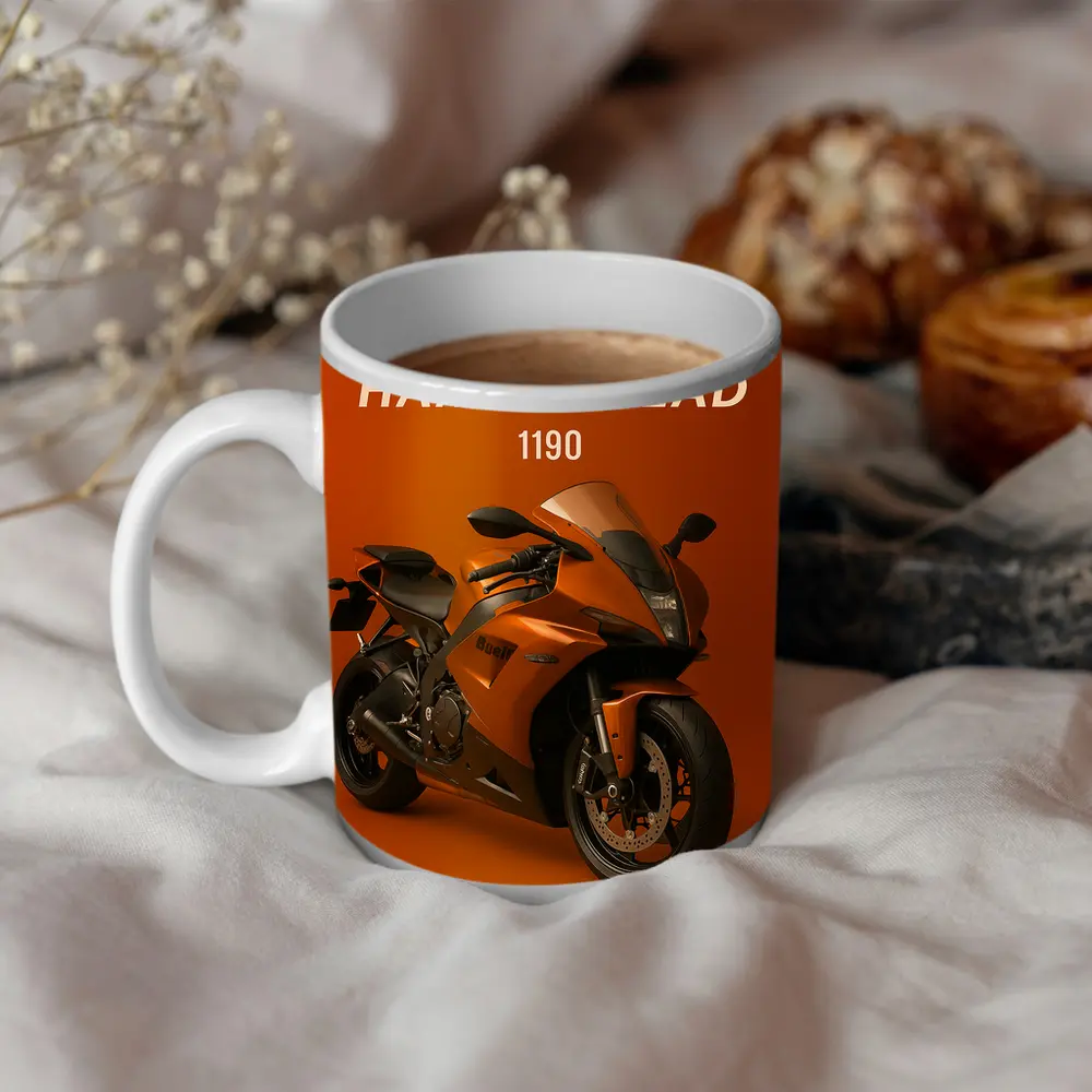 Buell Hammerhead Motorcycle Orange Bold Background – Mugs