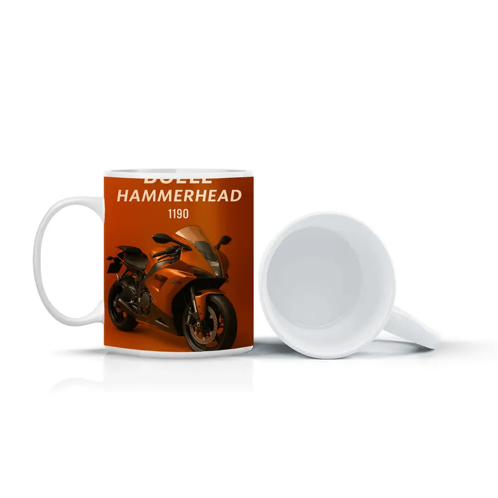 Buell Hammerhead Motorcycle Orange Bold Background – Mugs