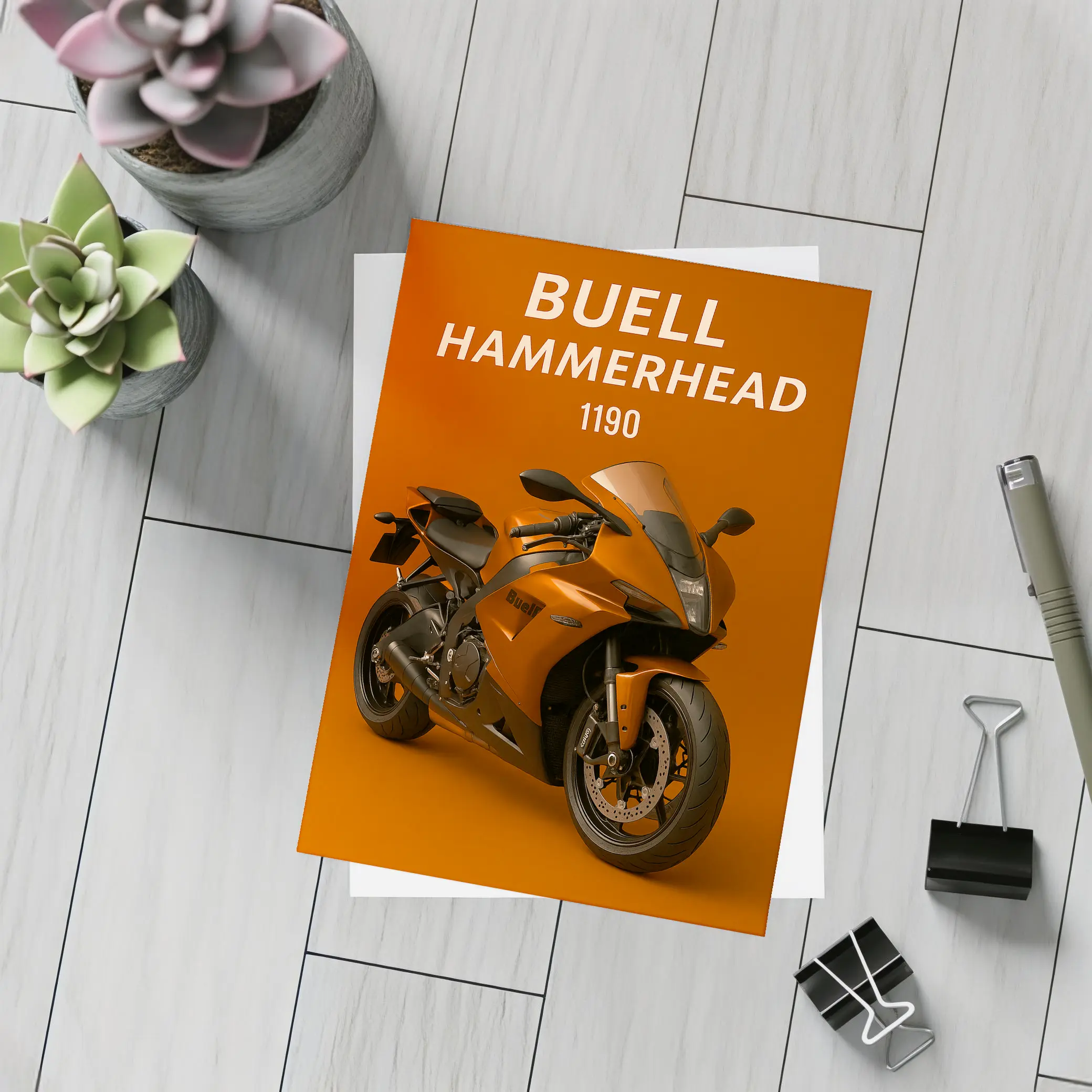 Buell Hammerhead Motorcycle Orange Bold Background – Postcards