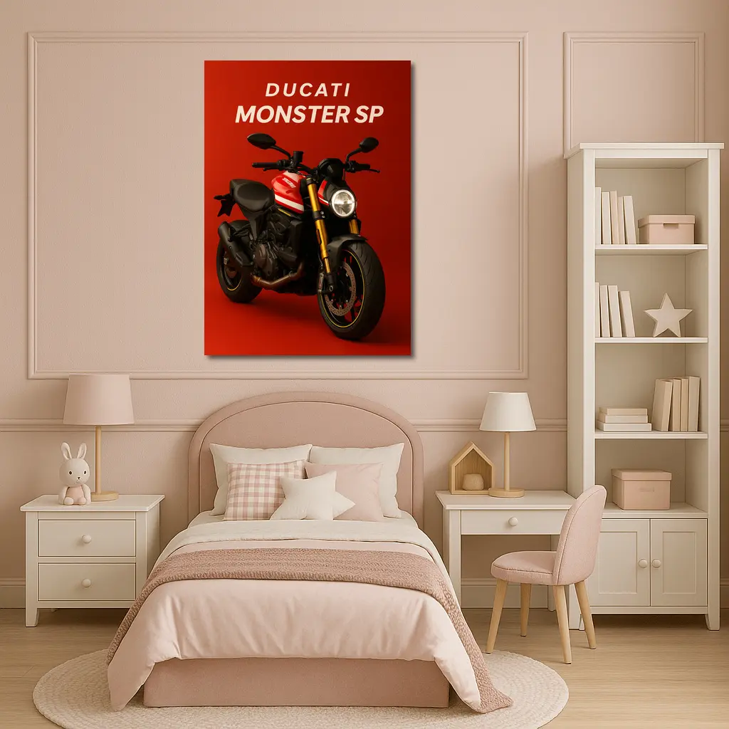 Ducati Monster SP Motorcycle Red Background – Wall Art