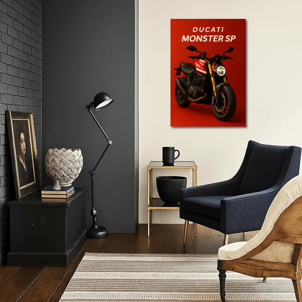 Ducati Monster SP Motorcycle Red Background – Wall Art