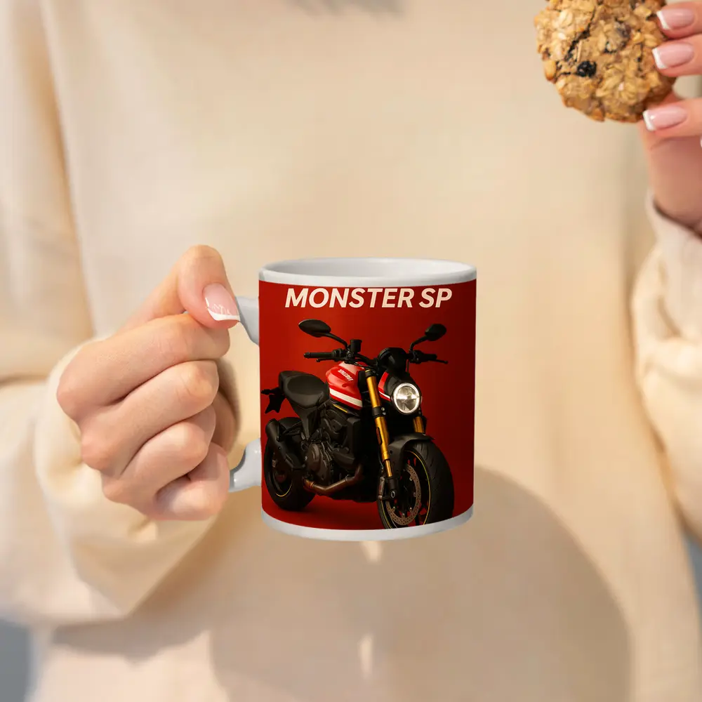 Ducati Monster SP Motorcycle Red Background – Mugs