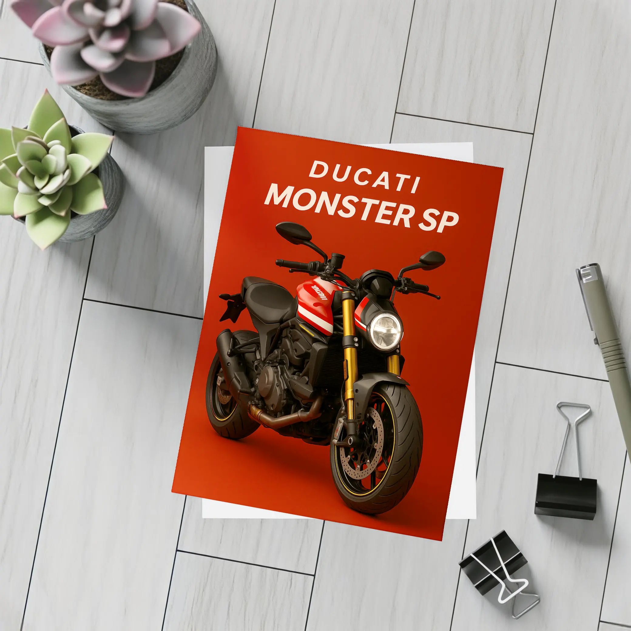 Ducati Monster SP Motorcycle Red Background – Postcards