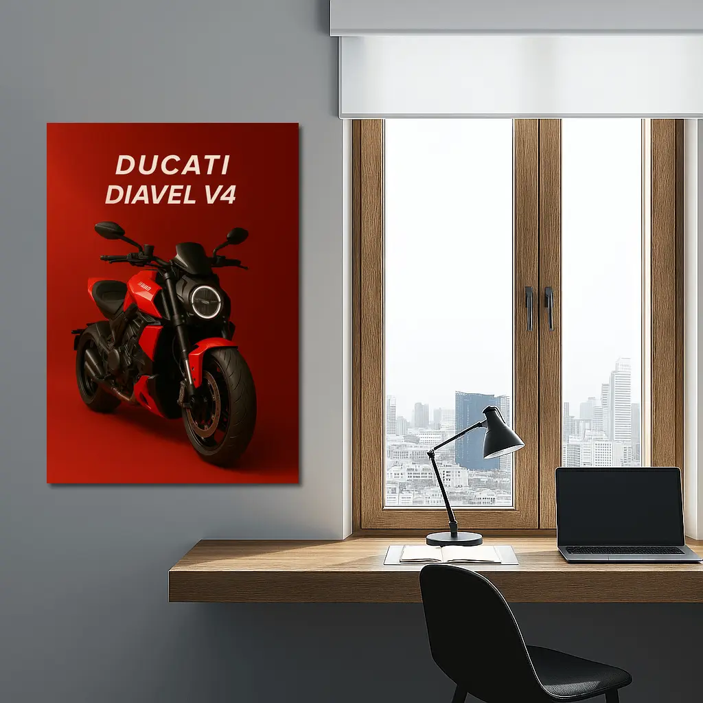 Ducati Diavel V4 Motorcycle Red Background – Wall Art