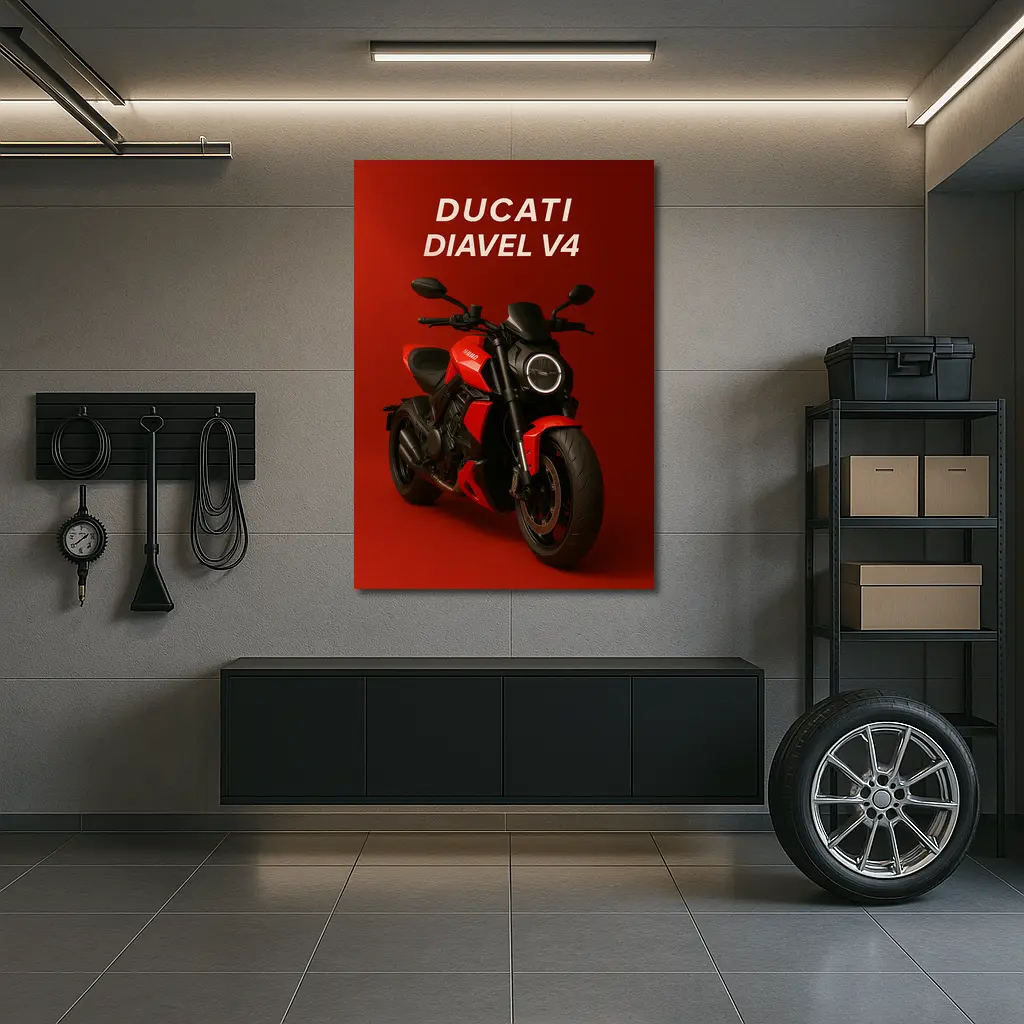 Ducati Diavel V4 Motorcycle Red Background – Wall Art