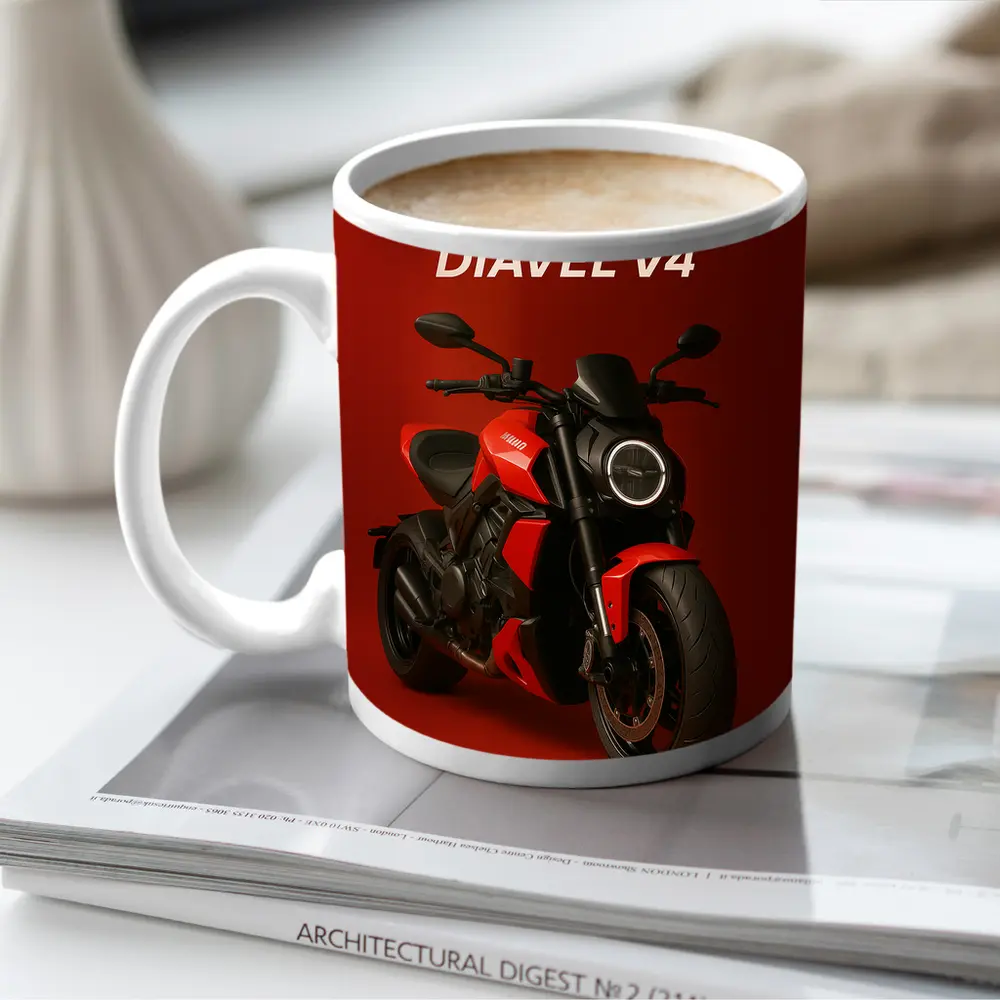 Ducati Diavel V4 Motorcycle Red Background – Mugs