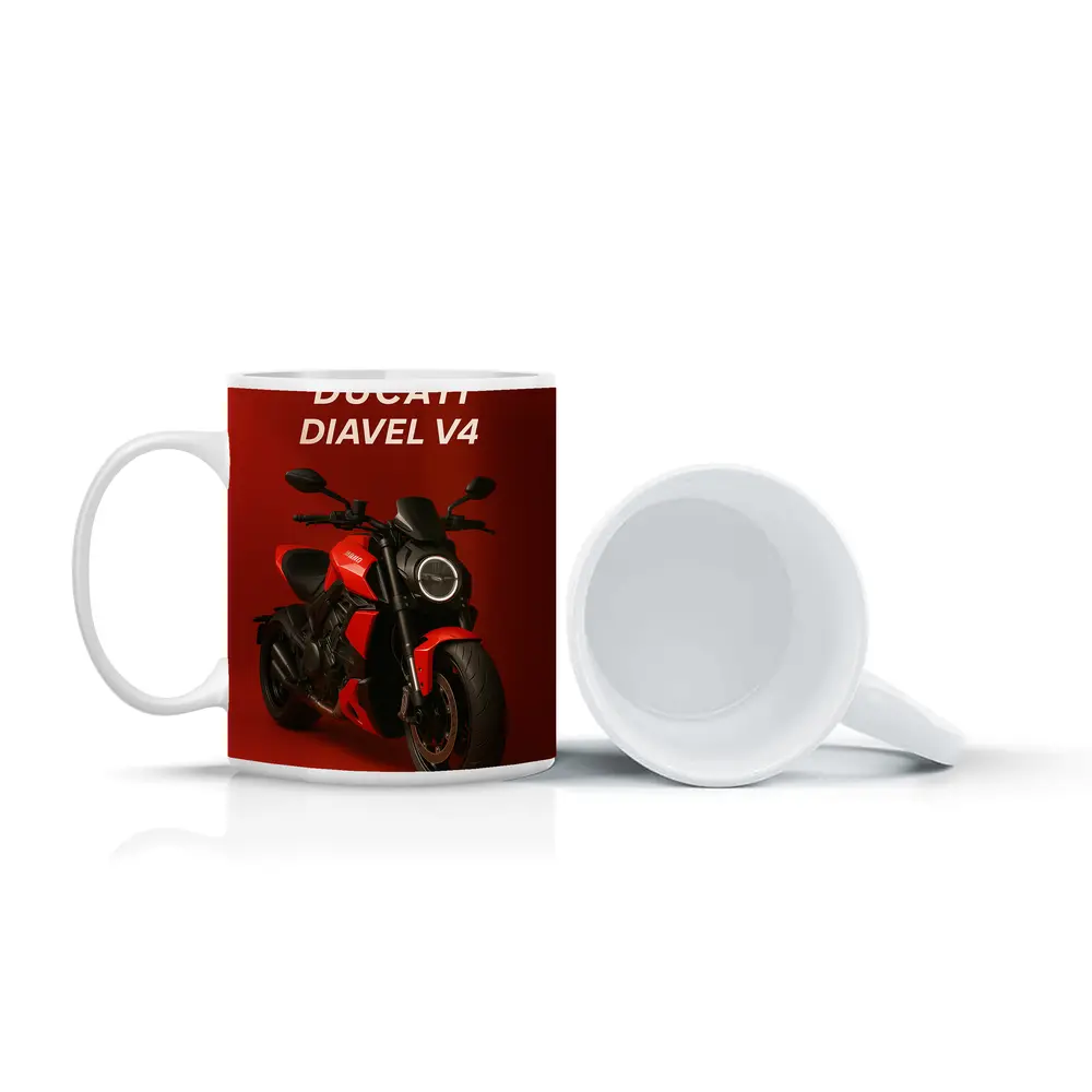 Ducati Diavel V4 Motorcycle Red Background – Mugs