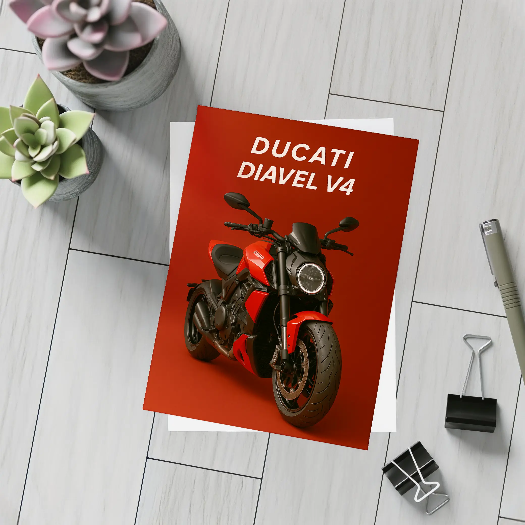 Ducati Diavel V4 Motorcycle Red Background – Postcards