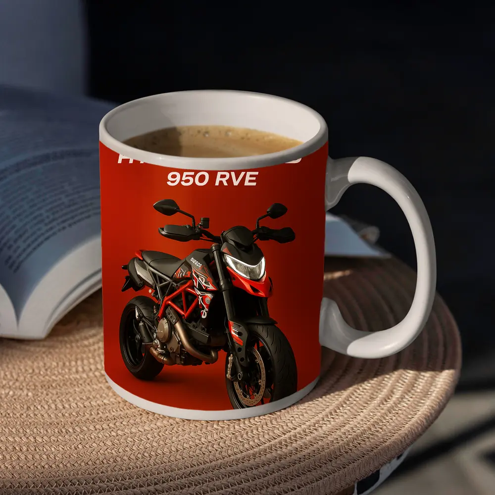 Ducati Hypermotard 950 RVE Red Background – Mugs