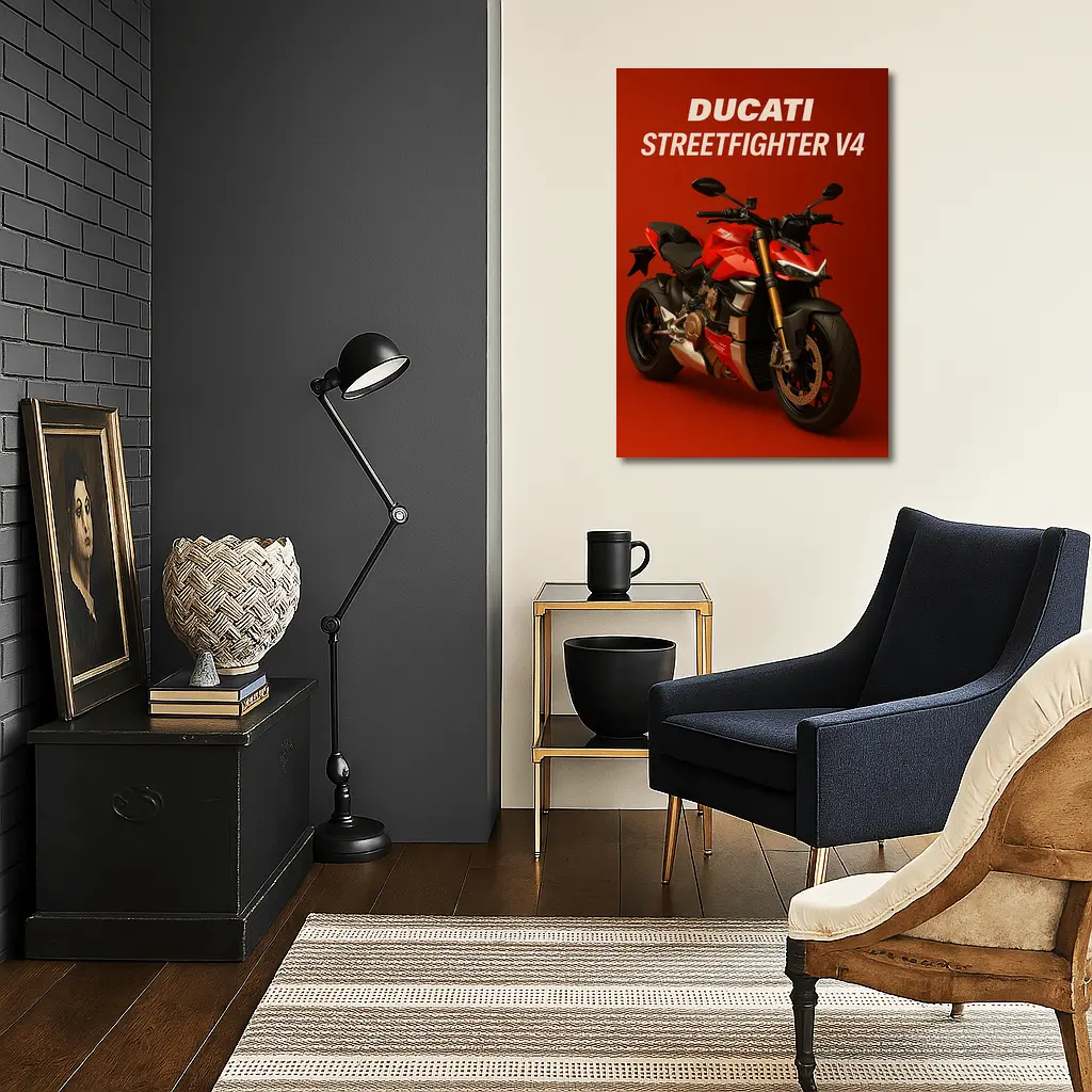 Ducati Streetfighter V4 Motorcycle Red Background – Wall Art