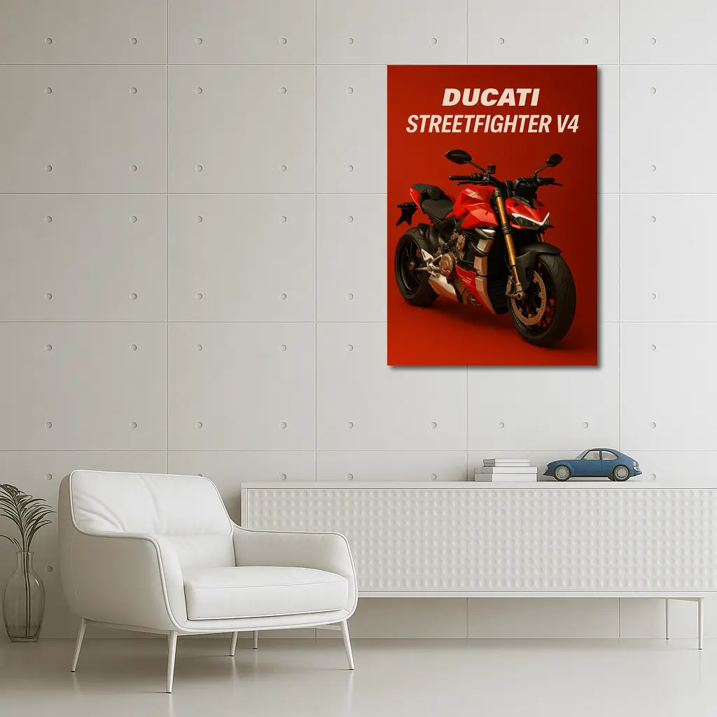 Ducati Streetfighter V4 Motorcycle Red Background – Wall Art