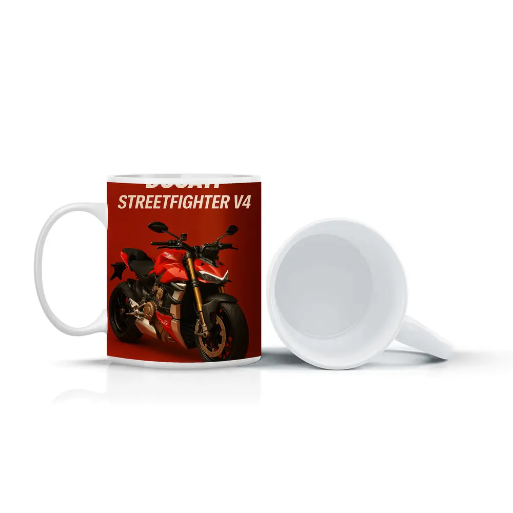 Ducati Streetfighter V4 Motorcycle Red Background – Mugs