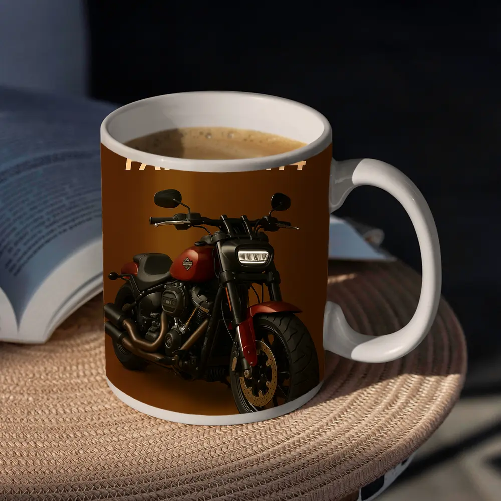 Harley Davidson Fat Bob Cruiser Brown Background – Mugs