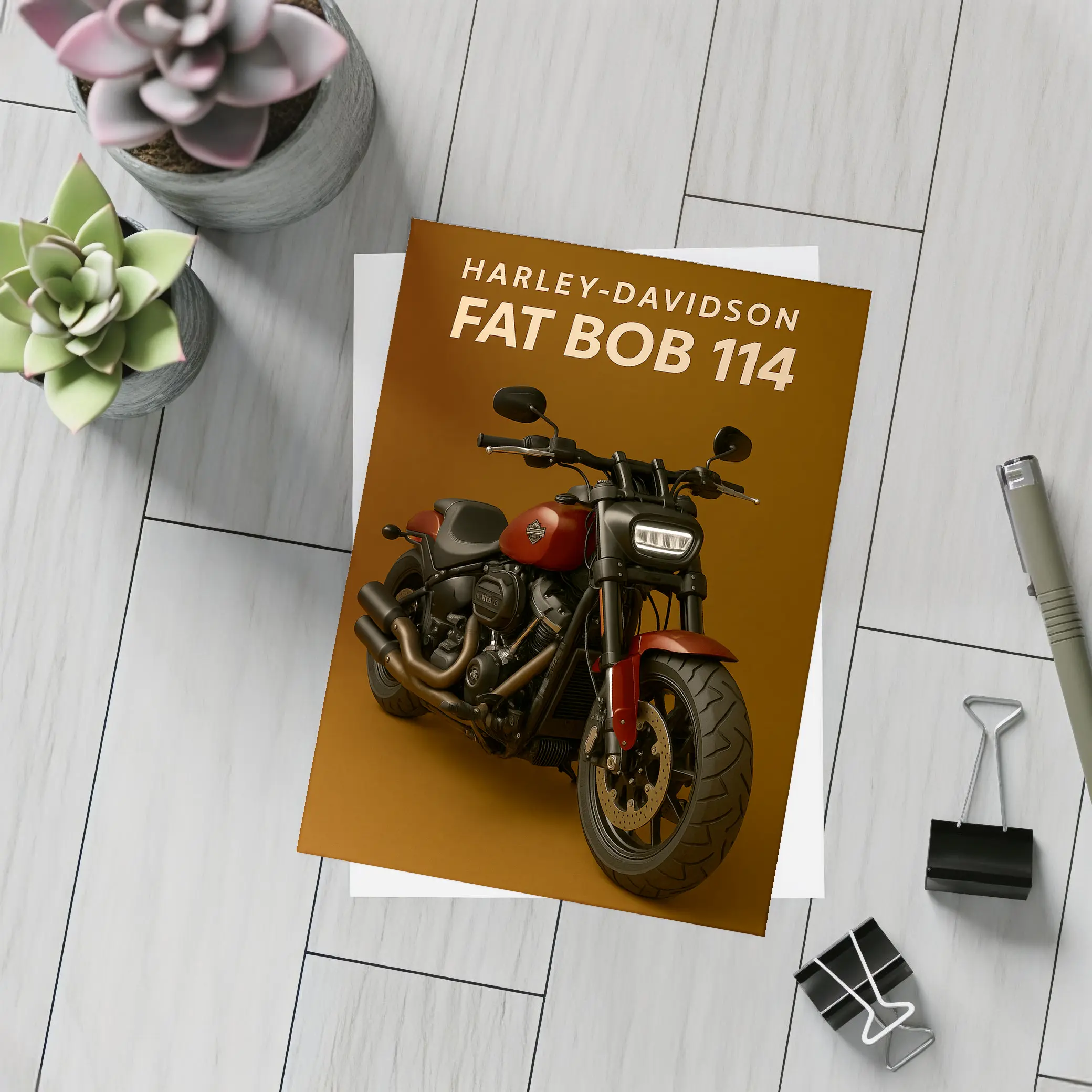 Harley Davidson Fat Bob Cruiser Brown Background – Postcards