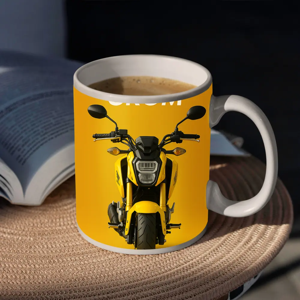 Honda Grom Yellow Motorcycle Front View – Mugs