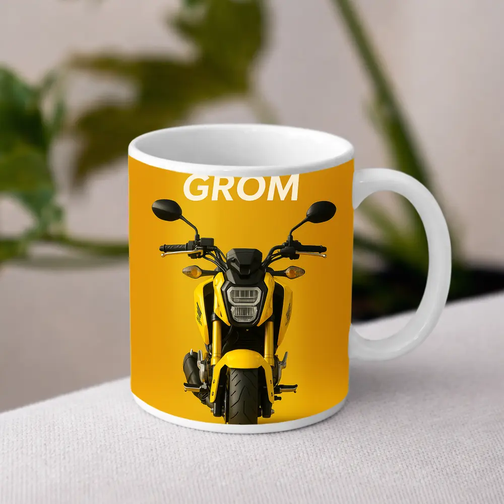 Honda Grom Yellow Motorcycle Front View – Mugs