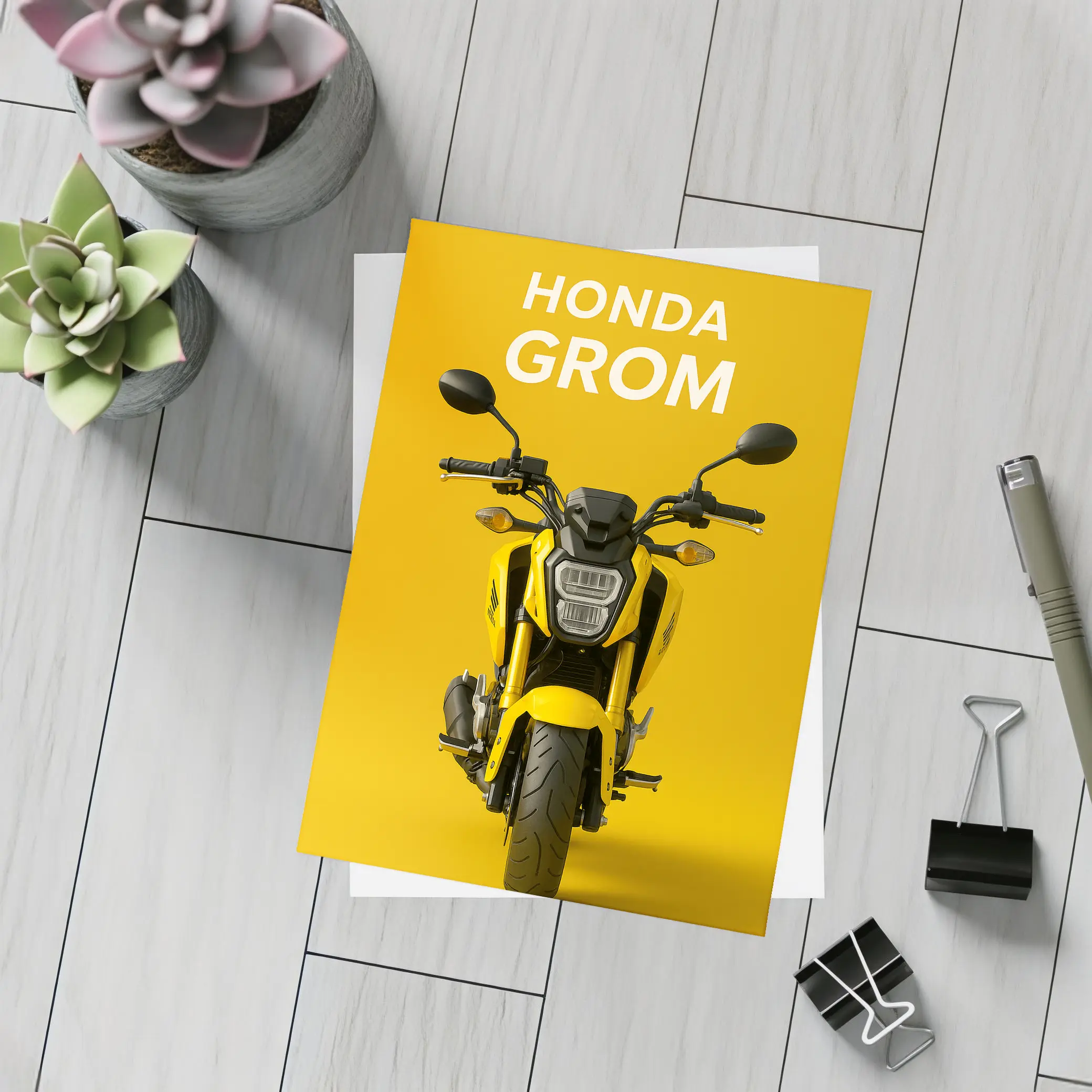 Honda Grom Yellow Motorcycle Front View – Postcards