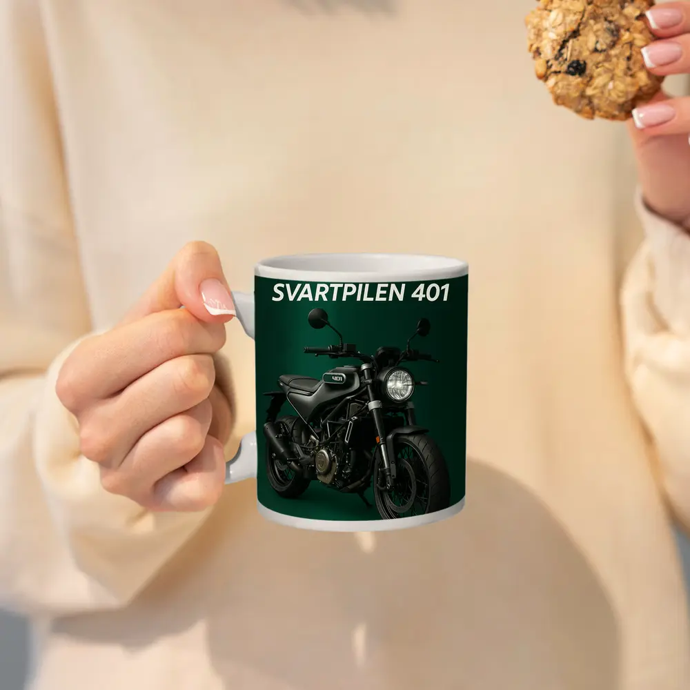 Husqvarna Svartpilen 401 Dark Green Background – Mugs