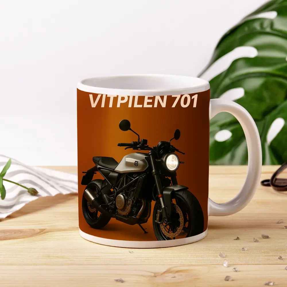 Husqvarna Vitpilen 701 Motorcycle Orange Background – Mugs