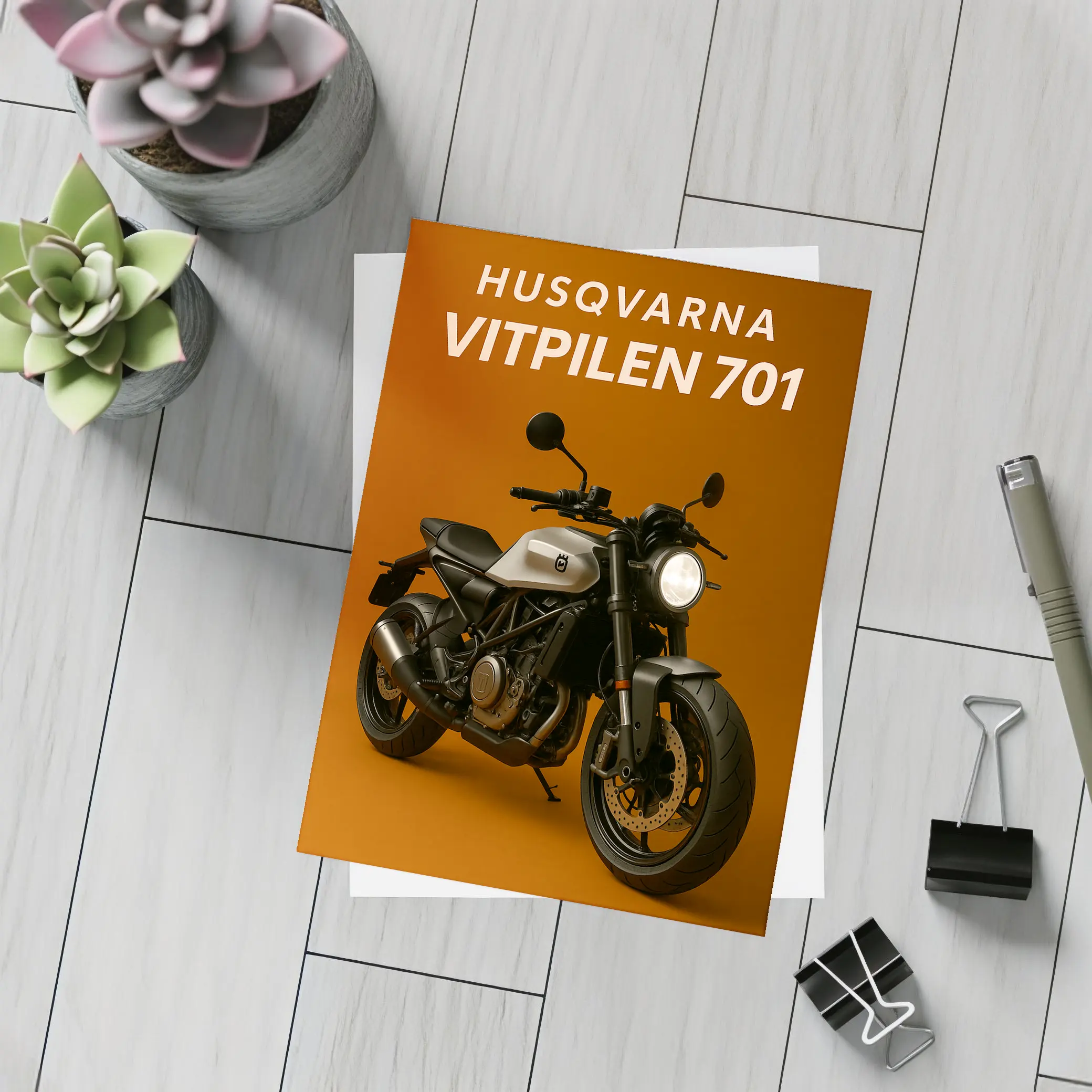 Husqvarna Vitpilen 701 Motorcycle Orange Background – Postcards