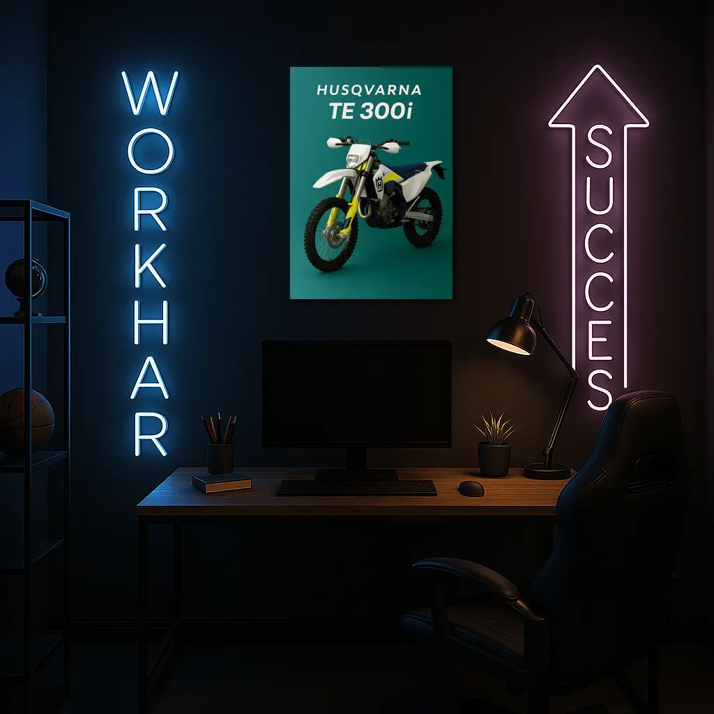 Husqvarna TE 300i Dirt Bike Teal Background – Wall Art