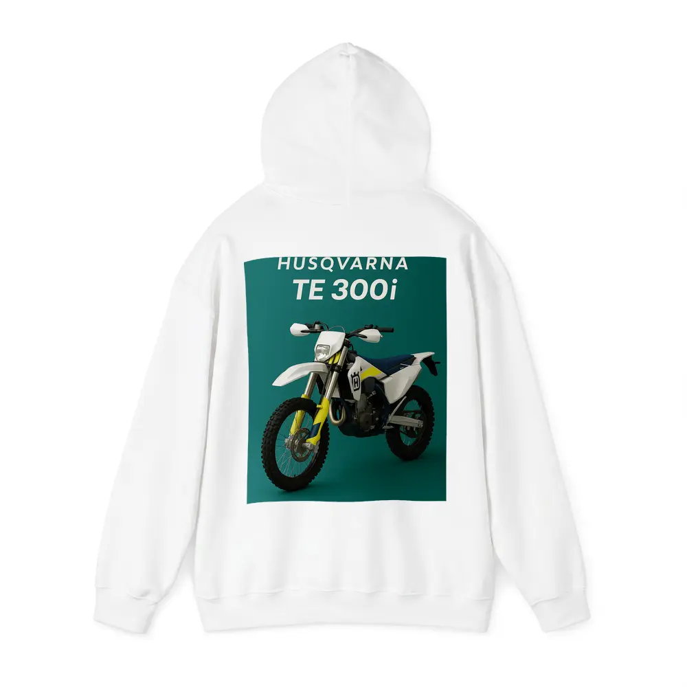 Husqvarna TE 300i Dirt Bike Teal Background – Hoodies