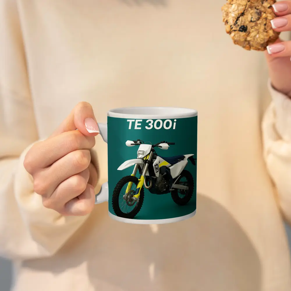 Husqvarna TE 300i Dirt Bike Teal Background – Mugs