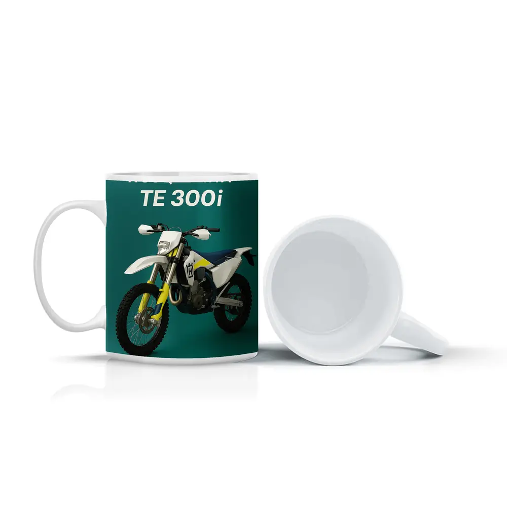Husqvarna TE 300i Dirt Bike Teal Background – Mugs